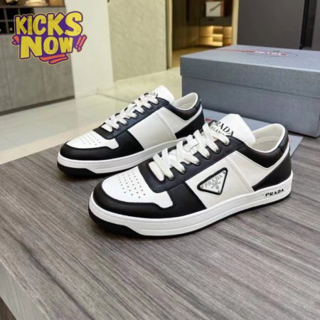 PRADA DOWNTOWN LOW TOP SNEAKERS LEATHER WHITE BLACK - PA003