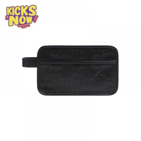 Gg Embossed Cosmetic Case Black Gg Embossed Leather Cotton Linen Lining GBB020