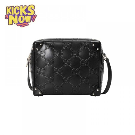 Gg Embossed Shoulder Bag In Black Leather GMB011