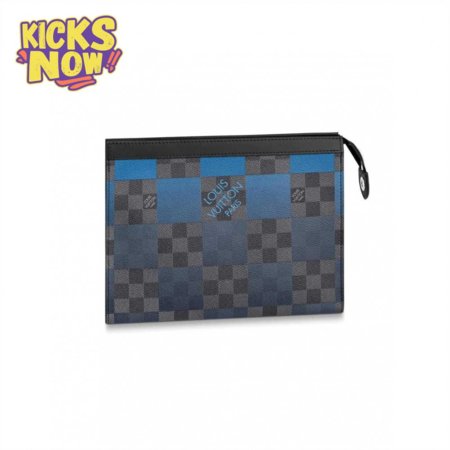 pochette voyage mm damier graphite canvas in blue - pb04