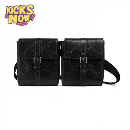 GG EMBOSSED BELT BAG BLACK GG EMBOSSED LEATHER COTTON LINEN LINING - GBC16