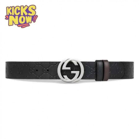 GUCCI SIGNATURE BELT WITH SILVER G BUCKLE - B49