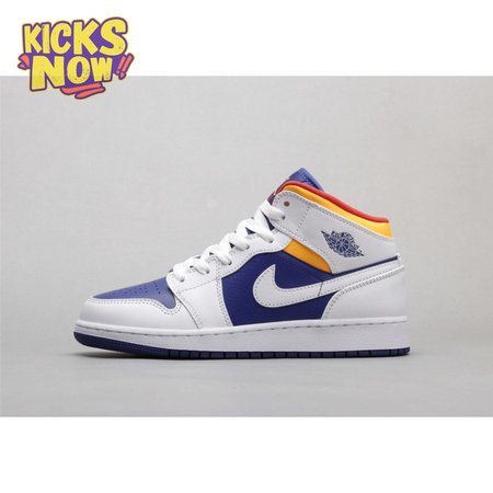 Air Jordan 1 Mid White Laser Orange Deep Royal Blue Women's