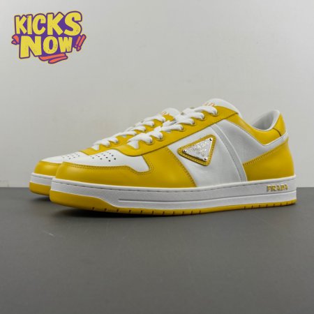 Prada Downtown Low Top Sneakers Leather White Yellow Sun