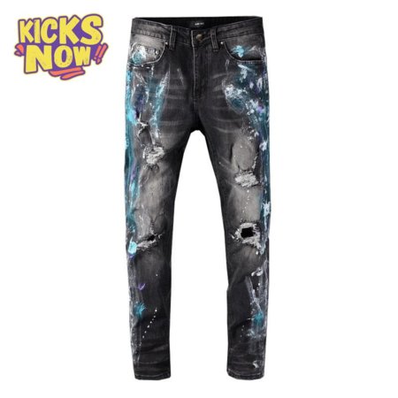 Amiri Blue Splatter Jeans Black