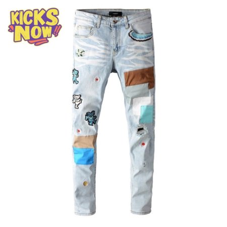 Amiri Bear Patch Rip Jeans Light Blue