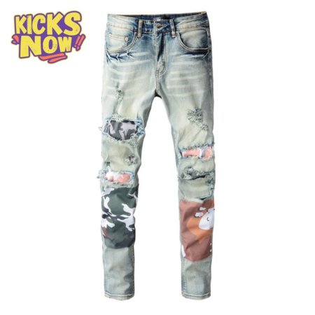 Amiri Camo Patch Jeans Blue / Green / Orange