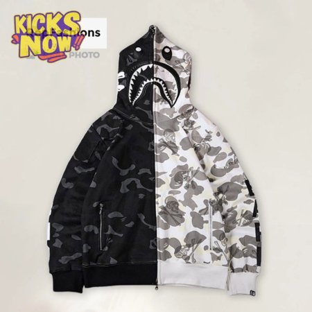 Bape X Neighborhood Split Camo Shark Zip Hoodie