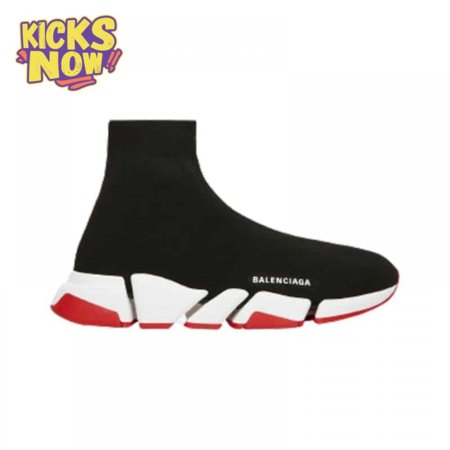 BALENCIAGA SPEED 2.0 SNEAKER IN BLACK, WHITE AND RED RECYCLED KNIT - BB144