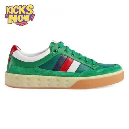 GUCCI MEN'S GREEN LEATHER AND NYLON SNEAKERS - GC61