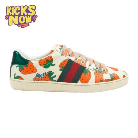 GUCCI ACE LEATHER SNEAKER WITH GUCCI STRAWBERRY PRINT - GC10