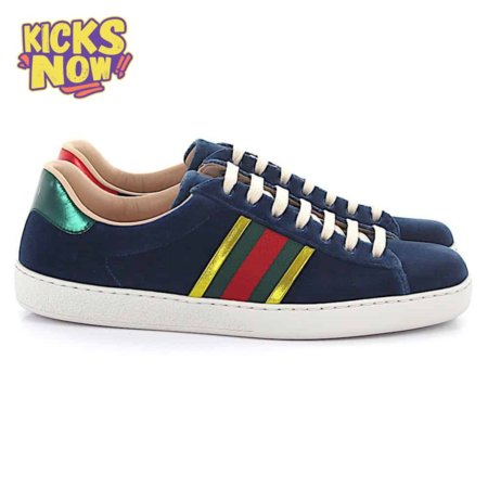 GUCCI ACE SNEAKER VELVET BLUE METALLIC STRIPE - GC40